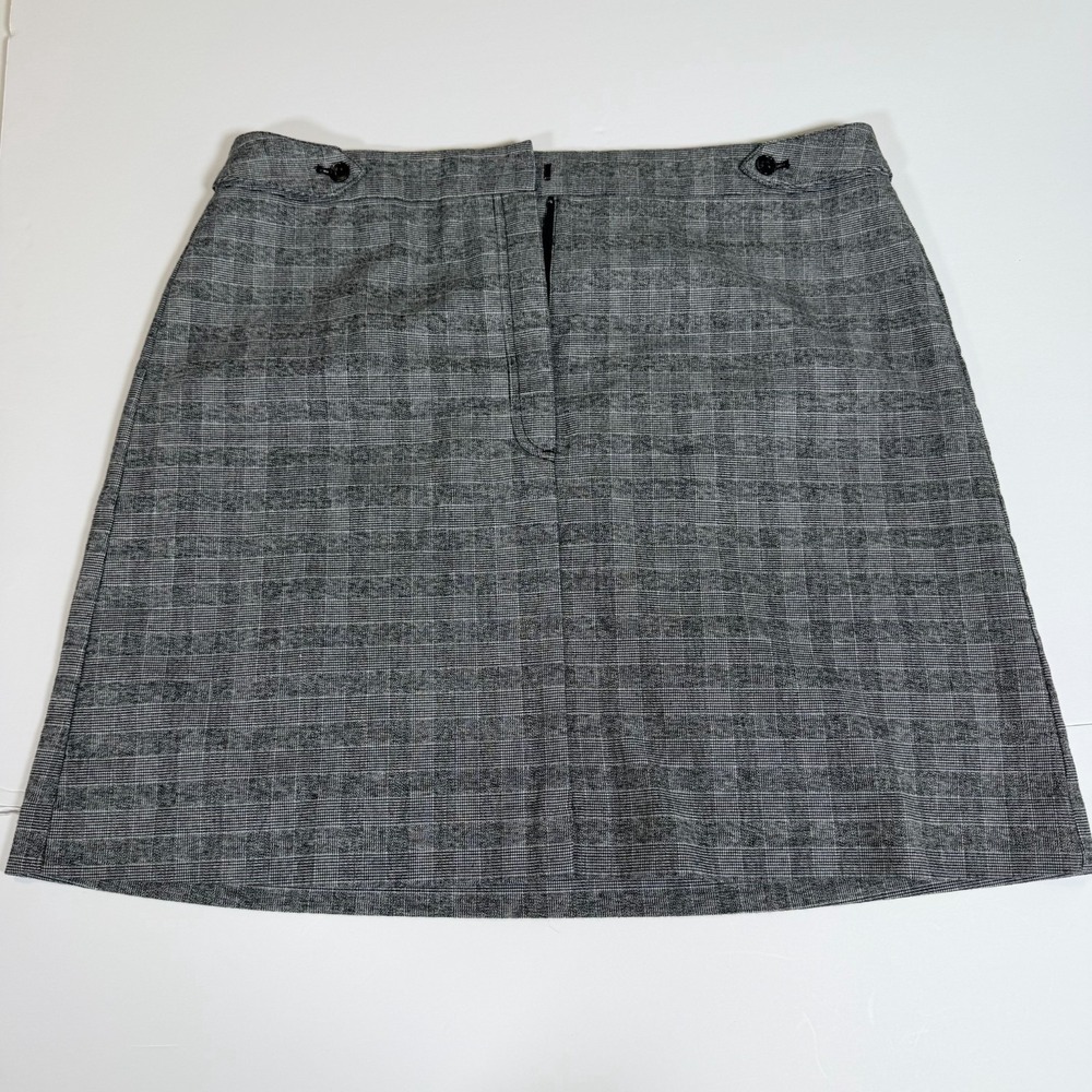 Banana Republic Mini Skirt Womens 12 Gray Houndstooth Plaid Button Tab Detail
